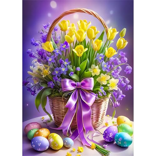 Puzzles 500 Teile, Puzzle Für Erwachsene,52x38 cm Puzzle Lernspiel Herausforderung Spielzeug 500 Blumenkorb Ostern Puzzles für Erwachsene von Yoonqun