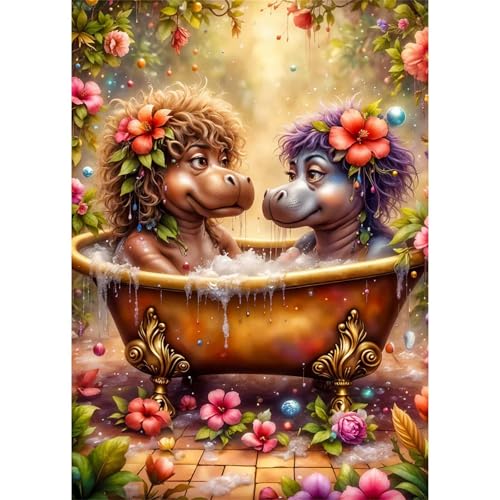 Puzzles 60 Teile, Puzzle Für Erwachsene,40x28 cm Puzzle Lernspiel Herausforderung Spielzeug 60 Nilpferdbaden Puzzles für Erwachsene von Yoonqun