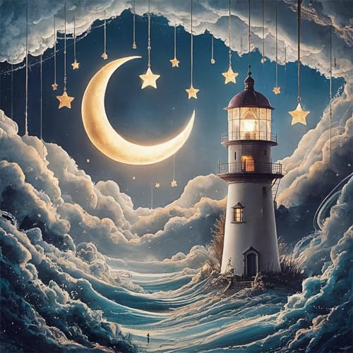 Puzzles 70 Teile, Puzzle Für Erwachsene, 16x16 cm Puzzle Lernspiel Herausforderung Spielzeug 70 Teile Cartoon Mondlicht Leuchtturm Puzzles für Erwachsene von Yoonqun