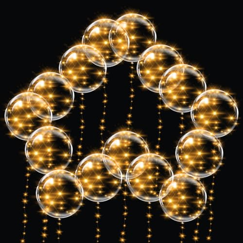 Yootiko 15 Stück LED Leuchtende Luftballons, 18 Zoll Bobo Helium Ballons Befüllbar mit Konfetti Helium Leuchtende Bobo Luftballons Wärmelampe für Valentinstag Hochzeit Weihnachten Geburtstag von Yootiko