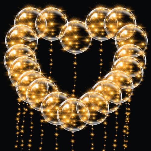 Yootiko 18 Stück LED Leuchtende Luftballons – 20 Zoll Bobo Heliumballons mit Lichterkette – Klare, Wiederverwendbare Leuchtballons für Hochzeit, Geburtstag, Osterdeko & Party von Yootiko