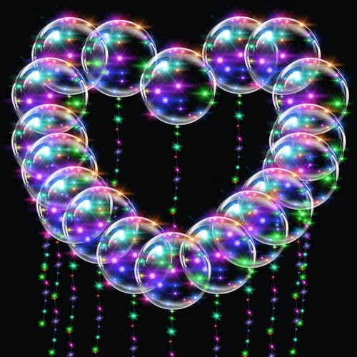 Yootiko 18 Stück Leuchtende Bobo Luftballons,20 Zoll Blase Bobo Luftballons Befüllbar mit Konfetti Helium Bunt Luftballon Helium Leuchtende Luftballons für Geburtstag Hochzeit Valentinstag Party Deko von Yootiko