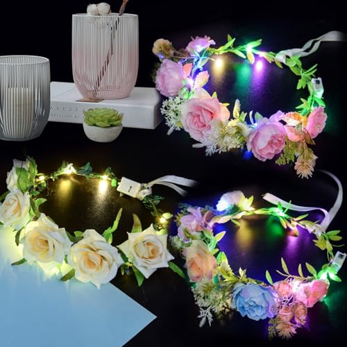 Yootiko 3pcs Led Blumenkranz Haare Leuchtend,Led Festival Haarschmuck Haarreif,Hair Glow Neon Party Accessoires,Kopfschmuck Stirnband Mit Licht für Damen Kinder Weihnachten Halloween Karneval Hochzeit Yootiko 3pcs Led Blumenkranz Haare Leuchtend,Led Festival Haarschmuck Haarreif,Hair Glow Neon Party Accessoires,Kopfschmuck Stirnband Mit Licht für Damen Kinder Weihnachten Halloween Karneval Hochzeit von Yootiko