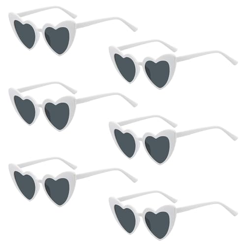 Yootiko 6 Stück Herz Sonnenbrille Für Damen Partybrille Lustige Herzbrille Set Hochzeit Team Braut Jga Hippie Herzbrillen Für Geburtstagsfeier,Urlaubsreisen,Karneval,Halloween, Weihnachten Weiß von Yootiko