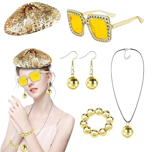 Yootiko Disco Accessoires Damen,5 Stück Disco Accessoires mit Hut Ohrringen Halskette Schnüren Sonnenbrille Glitzer Disco Schlager Outfit Damen mit Pailletten für Kostümpartys Yootiko Disco Accessoires Damen,5 Stück Disco Accessoires mit Hut Ohrringen Halskette Schnüren Sonnenbrille Glitzer Disco Schlager Outfit Damen mit Pailletten für Kostümpartys von Yootiko