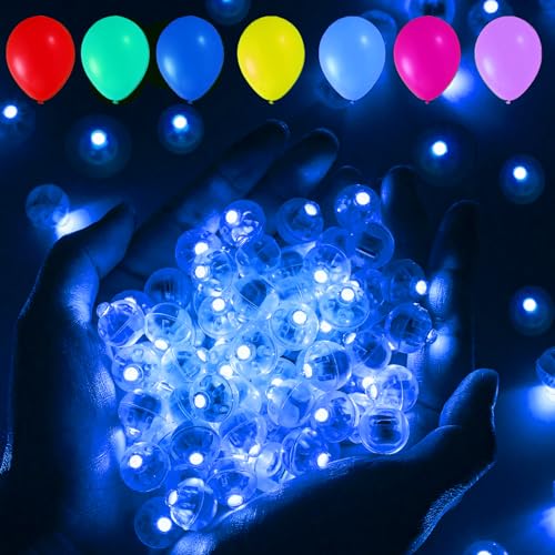 Blaue LED-Ballon-Lichter, 100 Stück Mini Runde Kugeln Lichter Lange Standby-Zeit Flash Ball Lichter für Ballon Papier Laterne LED Ball Lampe Wasserdicht Winzige Led Licht für Halloween von Yooumoga