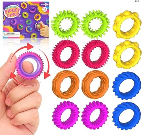 Yooyan 12 Stück Fidget Ring Toys für Kinder und Erwachsene, Anti-Stress Toy, Magische Fingerring Spielzeug Set, Sinnes Geschenk im Klassenzimmer, Sensorischen Zur Entspannung und Fokusförderung von Yooyan