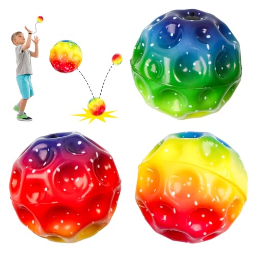 Yooyan 6 Stück Jump BallGummiball, Mehrfarbig Space Moonball, mit Band High Bouncing Bounciest, Lightweight Freien Interaktives Spielzeug Stressabbau, für Kleinere Kinder Drinnen Auch Draußen von Yooyan