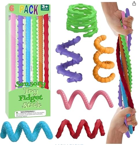 Yooyan 6 Stück Sensorische Fidget Sticks, Fidget Toys Stretch Spielzeug Set, Sensorische Fidget Spielzeuge, für Kinder Bunt Strukturierter Fidget-Twist-Entspannungsstab, Beruhigend Bei Stress Angst von Yooyan