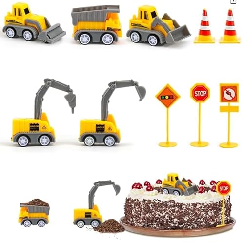 Yooyan Bagger Geburtstag Deko 2 Jahre - Tortendeko Baustelle Kuchendeko Geburtstag, Spielzeug Kuchen Deko, Baustellenfahrzeuge Verkehrsschilder, Wichtelbaustelle Wichtelzubehör für Wichteltür von Yooyan