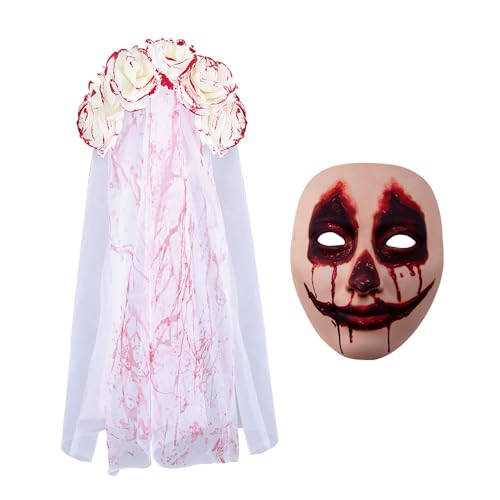 Yooyan Halloween Blutiger Schleier mit Maske für Wunden, Blumen Schleier Braut Halloween, Halloween Haarschmuck Horror Brautschleier, Fasching Mottoparty Kostüm Accessoires Yooyan Halloween Blutiger Schleier mit Maske für Wunden, Blumen Schleier Braut Halloween, Halloween Haarschmuck Horror Brautschleier, Fasching Mottoparty Kostüm Accessoires von Yooyan