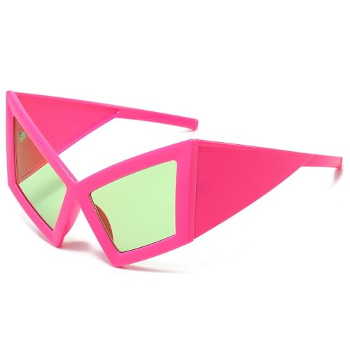 Yooyan Lustige Sonnenbrille, Mode Personalisierte, Rosa Rahmen mit Grünen Gläsern, Brillen Shades mit und Katzenaugenform, Extravagante Großrahmen-Sonnenbrille für Fasching, Foto Requisiten von Yooyan