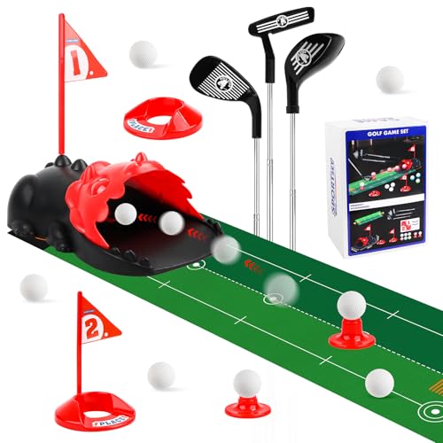 Yooyan Minigolf Set Spielzeug Für Kinder, Golf Spielzeug Set, mit 3 Skalierbarer Golfschläger, 8 Bällen und Putting Matte, Indoor und Outdoor Sportspielzeug, Mini Golf Spielset Kinderspiele Geschenk von Yooyan