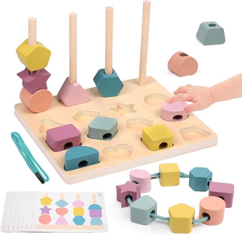 Yooyan Montessori Spielzeug ab 3 4 5 Jahre, Steckspiel Fädelspiel Bausteine, Holz Stapelspiel, Sortierspiel Lernspiele Geschenk für Baby Jungen Mädchen Yooyan Montessori Spielzeug ab 3 4 5 Jahre, Steckspiel Fädelspiel Bausteine, Holz Stapelspiel, Sortierspiel Lernspiele Geschenk für Baby Jungen Mädchen von Yooyan