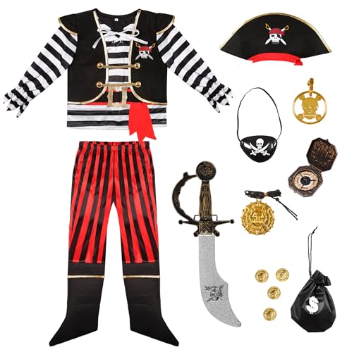 Yorborgor Piratenkostüm für Kinder, Piratenkostüm für Kinder, Piraten-Cosplay-Kostüm (gestreift, 3-4 Jahre) von Yorborgor