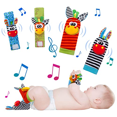 Yorgewd Baby-Handgelenk-Rassel und Fußfinder, sensorisches Spielzeug für Neugeborene, 4 Stück von Yorgewd