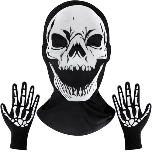 Erwachsene weiße Totenkopfmaske und Skelett-Handschuhe, Kostümzubehör für Halloween-Maskerade-Mottopartys, Skull-bb, M Erwachsene weiße Totenkopfmaske und Skelett-Handschuhe, Kostümzubehör für Halloween-Maskerade-Mottopartys, Skull-bb, M von Yoroka