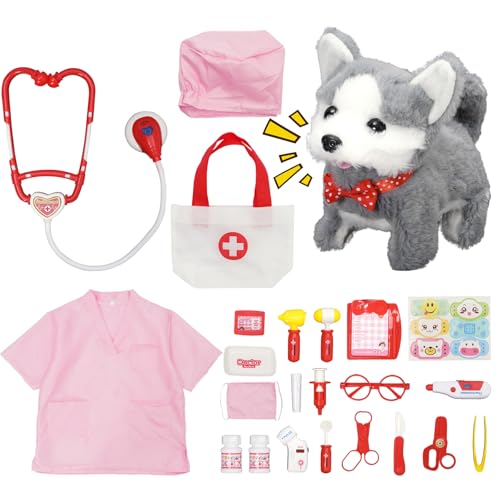 Tierarzt Spielzeug Kinder, 24 Teiliges Tierarzt Spielset mit Hunde Spielzeug, Arztkittel, Stethoskop, Mädchen Rollenspiele Spielzeug von Yosamy