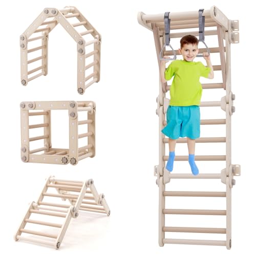 Yosamy Sprossenwand Kinderzimmer, Klettergerüst Indoor für Kinder, mit 2 Aufhängeringen, Kletterwand, Tragfähigkeit 60 kg Yosamy Sprossenwand Kinderzimmer, Klettergerüst Indoor für Kinder, mit 2 Aufhängeringen, Kletterwand, Tragfähigkeit 60 kg von Yosamy