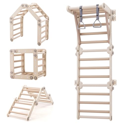 Yosamy Sprossenwand mit 2 Aufhängeringen, Klettergerüst Indoor für Kinder, Kletterwand Kinderzimmer, Tragfähigkeit 60 kg von Yosamy