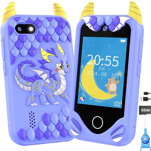 Kinder Handy Smartphone Mädchen Geschenke - Weihnachten Geburtstag Geschenke ab 3 4 5 6 Jahre Mädchen, Kinderhandy Spielzeug mit Touchscreen, Dual-Kameras, Lernen, Musik-Player (Blau) von Yosfeng