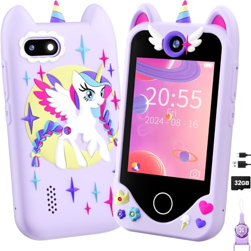Kinder Handy Smartphone Mädchen Geschenke - Weihnachten Geburtstag Geschenke ab 3 4 5 6 Jahre Mädchen, Kinderhandy Spielzeug mit Touchscreen, Dual-Kameras, Lernen, Musik-Player (Lila) von Yosfeng