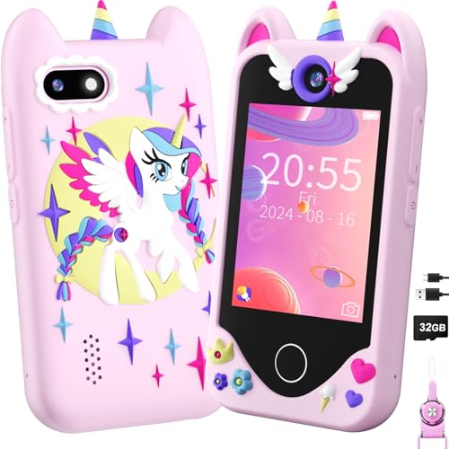 Kinder Handy Smartphone Mädchen Geschenke - Weihnachten Geburtstag Geschenke ab 3 4 5 6 Jahre Mädchen, Kinderhandy Spielzeug mit Touchscreen, Dual-Kameras, Lernen, Musik-Player (Rosa) von Yosfeng
