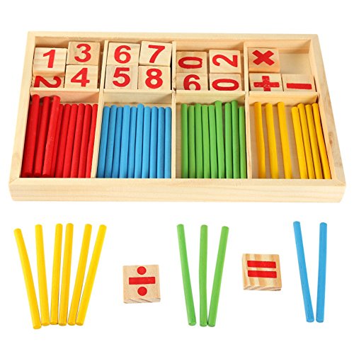 Yosoo Math Manipulatives Holz Zählen Stangen Sticks Anzahl Karten Bausteine Vorschule Lernspielzeug von Yosoo