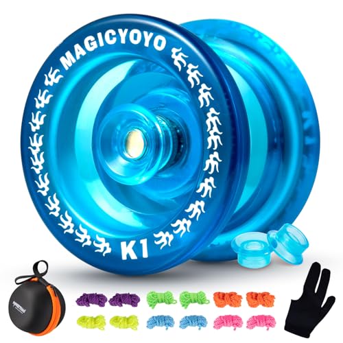 YOSTAR K1 Plus Reaktionsschnelles JoJo für Kinder Anfänger, Pro Yoyo Professionelles Kunststoff Yoyo mit Jo Jo Fall + Yo-Yo Handschuh + 12 Yoyo Schnüren (Kristallblau) von YOSTAR