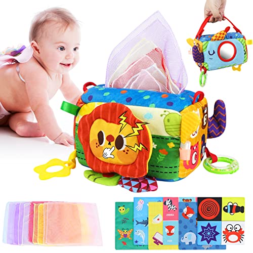 Yotako Baby Taschentuchbox Spielzeug, 7-in-1 Sensory Tissue Box Spielzeug Baby Tissue Sensory Toy with Crinkle Tissue Papiers Spielzeug Taschentuchbox für 6 Monate plus von Yotako