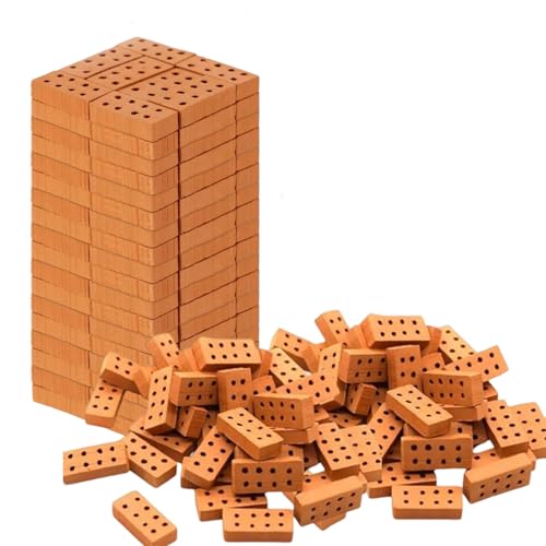 Yotlein 100 Stück Mini Ziegelsteine, 2 x 1 x 0.5cmMini Rot Simulation Ziegel, Modellbau Steine, Spielzeug Deko, für DIY Bauen, Puppenhaus, Garten Ornament, Spielzeug Deko(8 Loche Ziegelrot) von Yotlein
