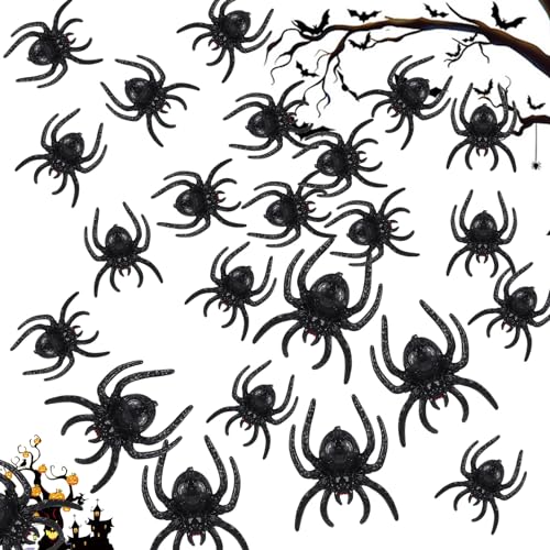 Yotlein Spinnen Halloween, 30 Stück Realistische Kunststoff Spinnen Spielzeug, Gruselige Kleine Spinnen Aus Plastik, Kunststoffspinnen, für Spukhaus Halloween Party Dekorationen von Yotlein