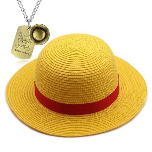 YouU Strohhut Luffy Hut Anime-Schmuck One P. Aufkleber Bronze Halskette Sommer Outdoor Reisen Cosplay 22 Stück von YouU