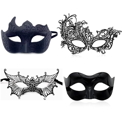 YouXiaor Maskerade Masken, 4 Stück Venezianischen Masquerade Maske Schwarze Paar Maskerade Masken Damen Herren Venezianischen Maske für Halloween Weihnachten Karneval Party Kostüm Maskeradepartys YouXiaor Maskerade Masken, 4 Stück Venezianischen Masquerade Maske Schwarze Paar Maskerade Masken Damen Herren Venezianischen Maske für Halloween Weihnachten Karneval Party Kostüm Maskeradepartys von YouXiaor