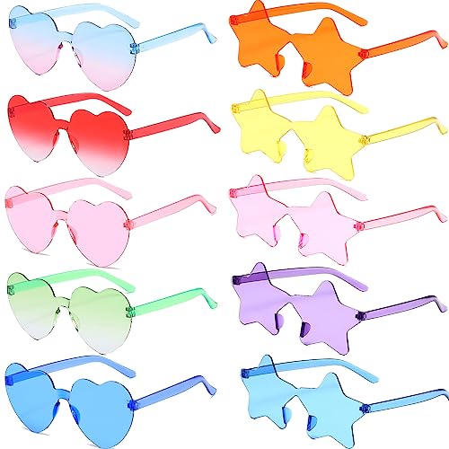 YouYuer 10 Paar Randlose Sonnenbrillen in Herz Stern,Retro Party Sonnenbrille,Herzbrille Sternbrillen,Herz Stern Sonnenbrille,Lustige Partybrillen für Fasching Foto Requisiten für Kinder von YouYuer
