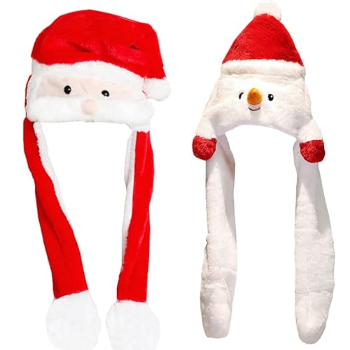 YouYuer Nikolausmütze,2PCS Weihnachtsmütze Plüsch Lustiger Nikolausmützen Weihnachtsmann Mützen Weihnachtsmütze mit Beweglichen Ohren Santa Hat für Erwachsene Kinder Weihnachts Partyhüte (B) von YouYuer