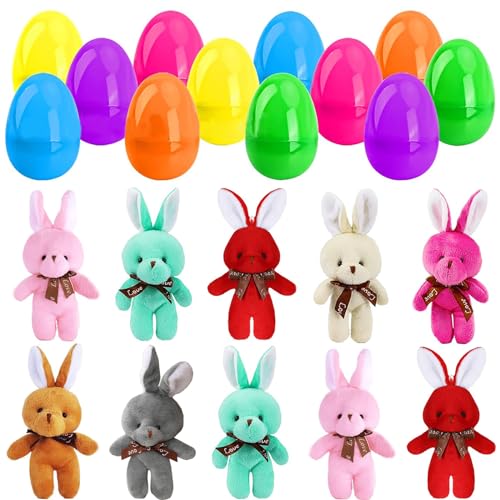 YouYuer Ostereier zum Befüllen,10PCS Ostereier mit Osterhase Plüschtier,Ostereier Plastik mit Plüschhase,Kaninchen Kuscheltier Ostern Dekoration Ostern Partyzubehör Geschenk für Kinder (B) von YouYuer