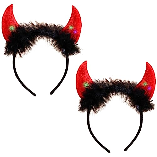 YouYuer Teufelshörner, 2PCS LED Teufel Ohren Haarband Haarreifen Fasching Karneval Halloween Party Kostüm Haarschmuck Stirnband Headwear Teufel Hörner Leuchtende Teufelsohren für Damen Frau (A) von YouYuer