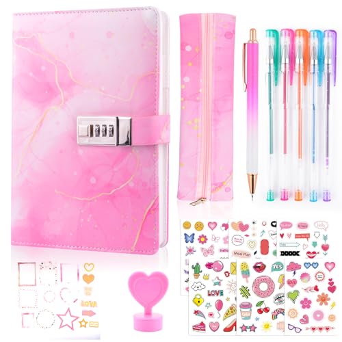 Tagebuch mit Schloss Mädchen Geschenke 7 8 9 10 11 12 13 Jahre, Tagebcuh mit Code, Geschenk Mädchen Teenager alter 6-14, Schulanfang Notizbuch Mädchen Tagebuch mit Code Mäppchen Stift Aufkleber von Youerls