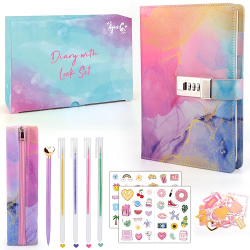 Youerls Tagebuch mit Schloss Mädchen Geschenke 7 8 9 10 11 12 13 Jahre, Tagebuch mit Code, Schulanfang Notizbuch Geschenk Mädchen Teenager alter 6-14, Einschulung Mädchen Mäppchen Stift Aufkleber von Youerls