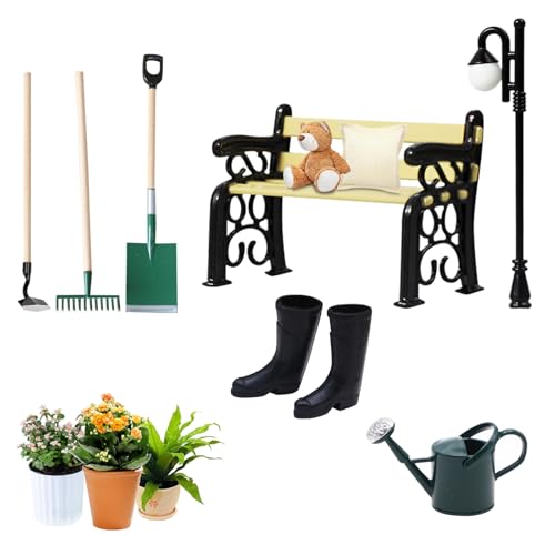 Youery 7 Stück Miniatur Gartenbank Straßenlaterne, 3 Gartengeräte, 1 Gießkanne, 1 Parkstraßenlaterne, 1 Parkbank und 1 Paar Mini-Regenstiefel, Gartengeräte zum Dekorieren eines Minigartens Youery 7 Stück Miniatur Gartenbank Straßenlaterne, 3 Gartengeräte, 1 Gießkanne, 1 Parkstraßenlaterne, 1 Parkbank und 1 Paar Mini-Regenstiefel, Gartengeräte zum Dekorieren eines Minigartens von Youery