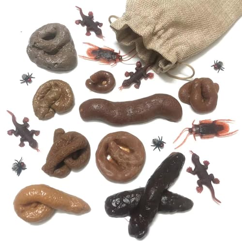 Youery Scherzartikel, 19-TLG Prank Artikel Set, Fake Kackhaufen & Kaka, Insekten Streiche für Aprilscherz & Halloween, Mit Jutebeutel von Youery