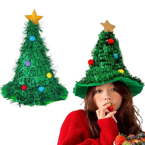 2 Stück Weihnachtsbaum Hut, Weihnachtsmütze Mit Stern Aud Pailletten Neuheit Spaß Weihnachten Part-y Silly Hut, 47 Cm Wintergrüner Lametta-Hut Weihnachtsschmuck, Grüner Filzhut Party Headwear von Youngwier