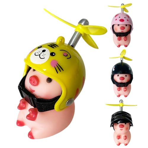 Youngwier 4 Stück Fahrrad Motorrad Dekoration Tier Schwein Puppe Mit Helm Anhänger Motorrad-Lenker Verzierung Schwein Mit Propeller Helm Karikatur Auto Ornamente Autozubehör Badespielzeug Für Auto von Youngwier