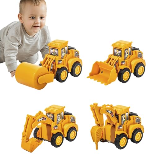 Youngwier Baufahrzeuge Spielzeug,Roller-Bulldozer-Fahrzeuge - Wiederverwendbarer BAU-Power-Hauller-Bagger, tragbare Straßenwalze und Bohrer-Auto-Pfahlantrieb für Kinder von Youngwier