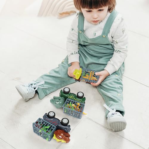 Youngwier Dinosaur Truck,4 Teile Dinosaurier Spielzeug | Baufahrzeuge für er mit Aktivitäten zum Zuordnen für Abenteuer Rennpark & Gartenspiel von Youngwier