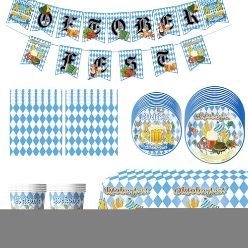 Youngwier Oktoberfest Deko | Festzelt Deko Tischdecke Banner - Pappteller Servietten Becher Festzubehör Für Alle Youngwier Oktoberfest Deko | Festzelt Deko Tischdecke Banner - Pappteller Servietten Becher Festzubehör Für Alle von Youngwier