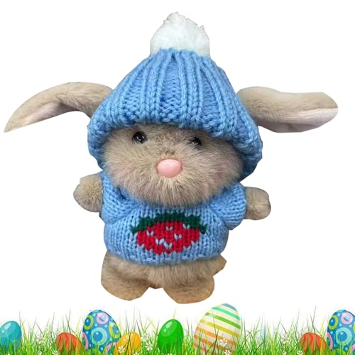 Youngwier Osterhase Kuscheltier, Osterhase Plüschspielzeug Mit Gestrickter Hut, Hasens Umarmen Ostergeschenk, Handgefertigtes Häkelkaninchenpuppen Emotionaler Support Geschenk Für Freunde von Youngwier