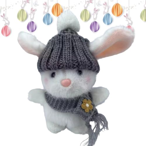 Youngwier Osterhase Kuscheltier, Osterhase Plüschspielzeug Mit Gestrickter Hut, Hasens Umarmen Ostergeschenk, Handgefertigtes Häkelkaninchenpuppen Emotionaler Support Geschenk Für Freunde von Youngwier