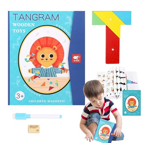 Youngwier Tangram-Rätselbuch,Tangram-Buch, Magnetisches Musterblockbuch, Roadtrip-Spiel, Puzzleformen, Mint-Spiele für 4–8 Kinder, Herausforderung – IQ-Lernspielzeug, Denksportaufgaben von Youngwier